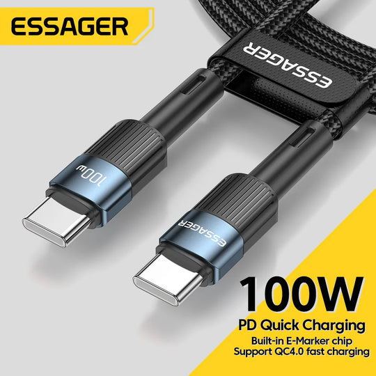 Essager 100W USB-C to USB-C Cable - 3M, PD Fast Charging Charger Wire Cord for MacBook, Samsung, and Type-C Devices"
