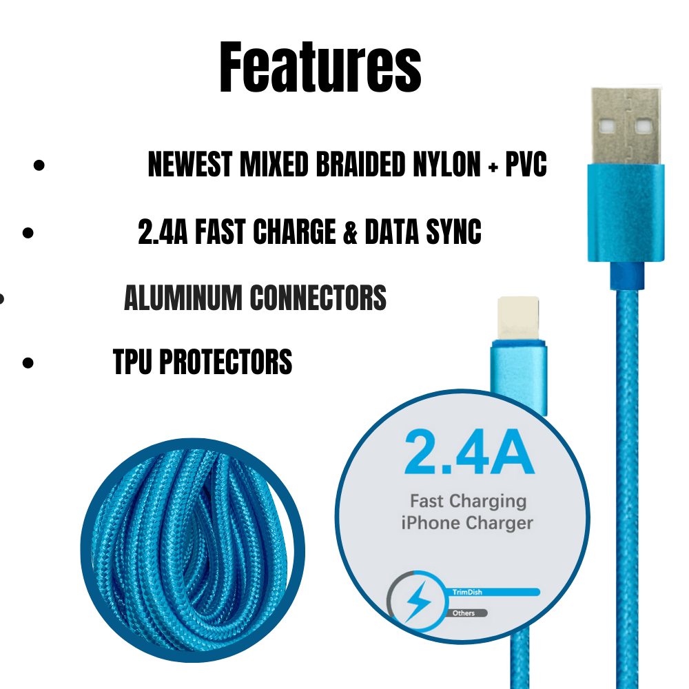 2 Pack 10FT XL Charger Compatible for Iphone Cable Nylon Woven