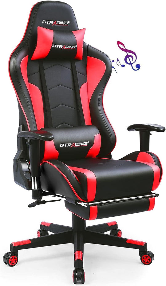 Gaming Chair with Footrest Speakers Video Game Chair Bluetooth Music Heavy Duty Ergonomic Computer Office Desk Chair Red