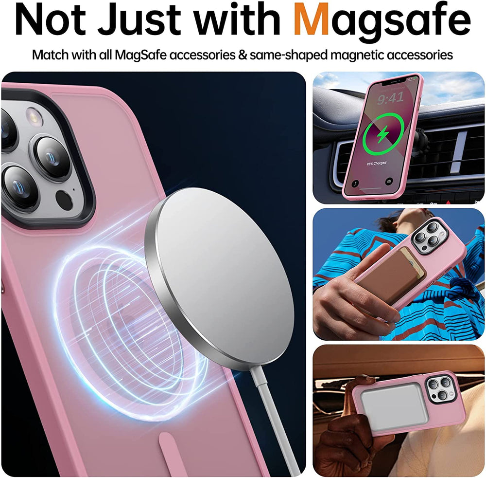 Strong Magnetic Designed for Iphone 13 Pro Max Case [Compatible with Magsafe][Military Grade Drop Protection] Protective Shockproof Translucent Matte Slim Phone Case for Iphone 13 Pro Max, Pink