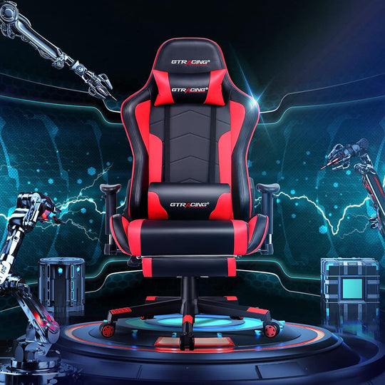 Gaming Chair with Footrest Speakers Video Game Chair Bluetooth Music Heavy Duty Ergonomic Computer Office Desk Chair Red