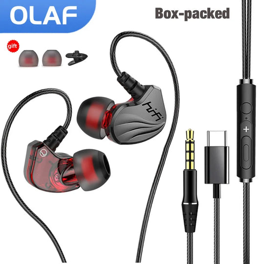 OLAF Type C Earphones with Mic - Wired 3.5mm Headphones for Samsung, Xiaomi, and Tablet - Bass Stereo Hi-Fi Headset for Gaming