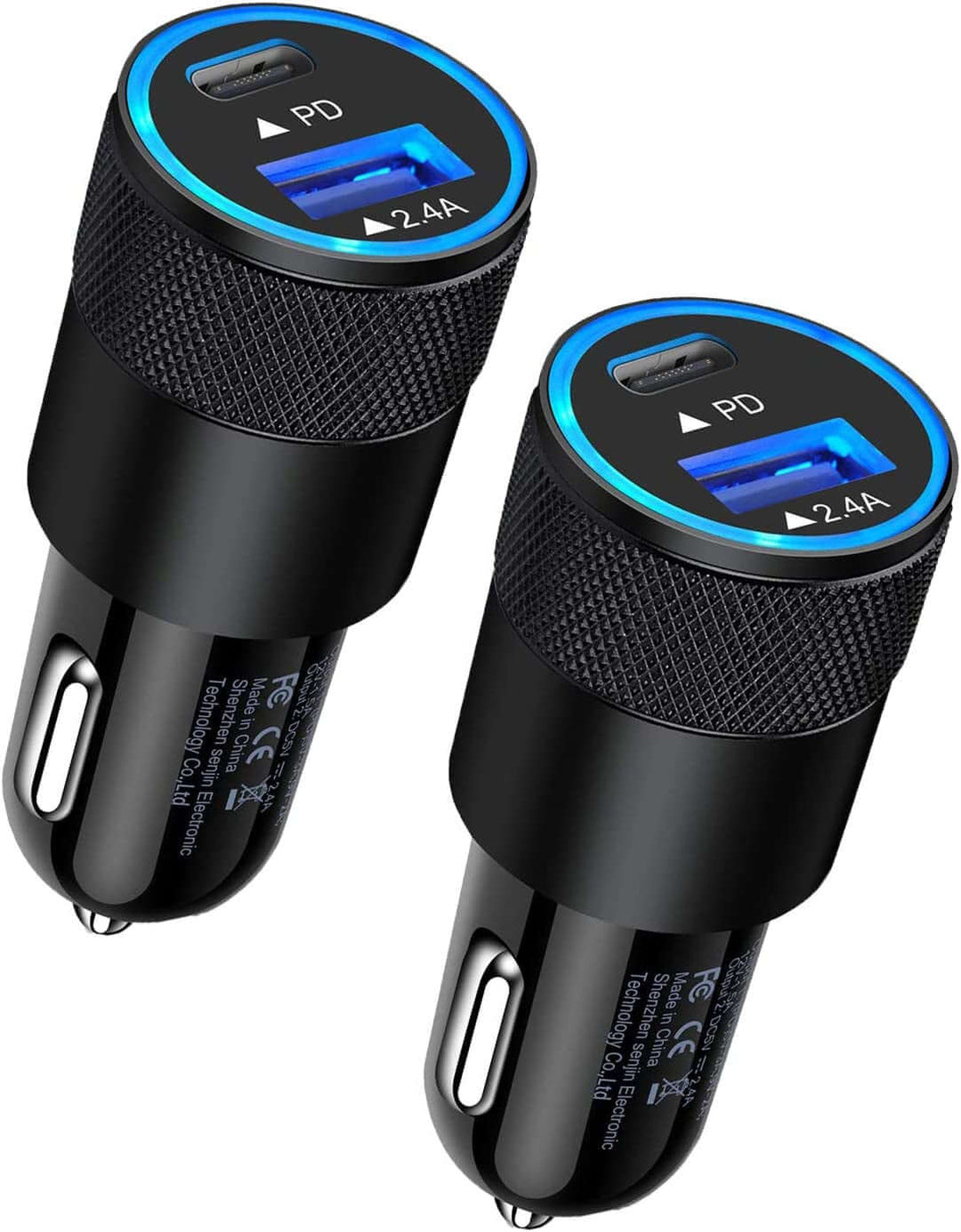 30W USB C Car Charger, [2Pack] PD 3.0 Fast Charge Dual Port USB Type C and 2.4A USB a Cargador Carro Lighter Adapter Base for Iphone, Ipad, Samsung Galaxy, LG, Google Pixel GPS, Z Play Droid, Motorola